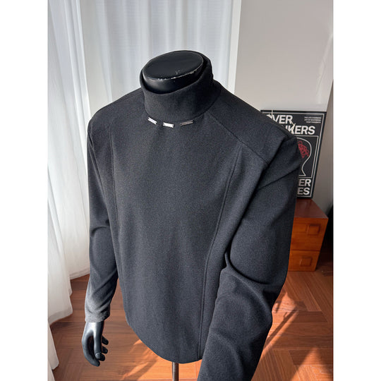Herren Rollkragen-Feinstrickshirt mit Metallnieten am Kragen und schmaler Silhouette Shop Nory