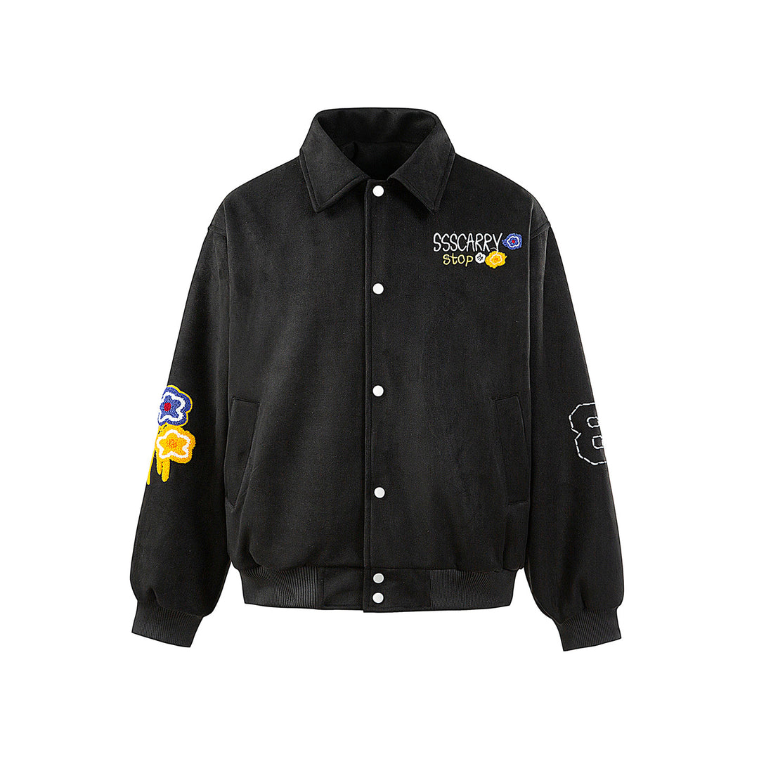Unisex Boxy‑Blousonjacke mit gestickten Blumenpatches und elastischem Saum Shop Nory