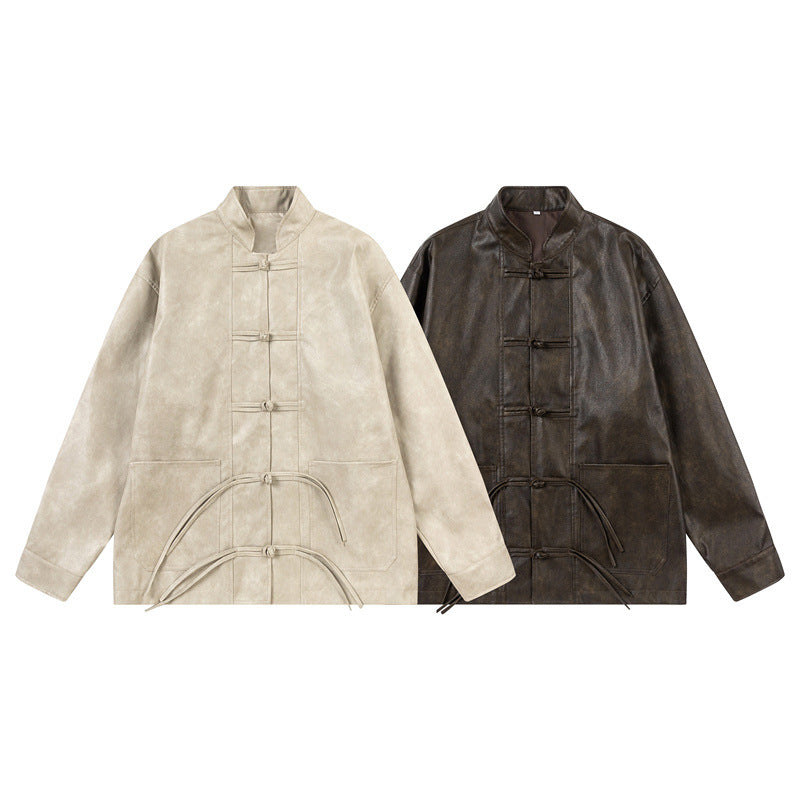 Unisex Asiatisch inspiriertes Oversize-Jackett mit Mandarinkragen und Knotenverschlüssen Shop Nory