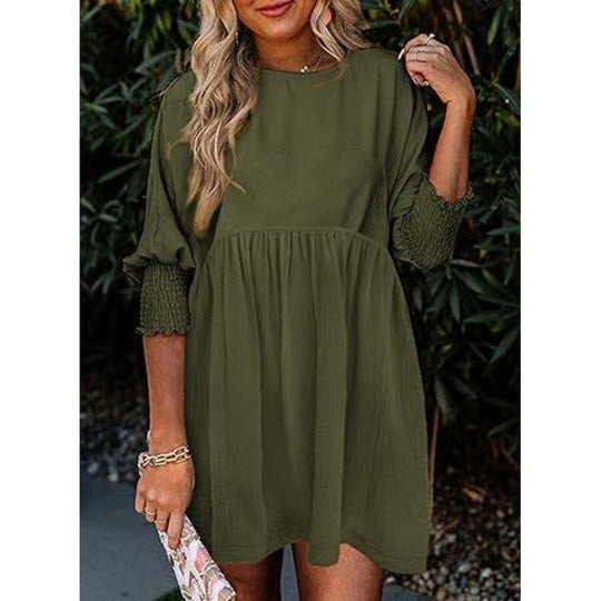 Damen Lockeres Babydoll-Kleid mit Ballonärmeln und geraffter Taille Shop Nory