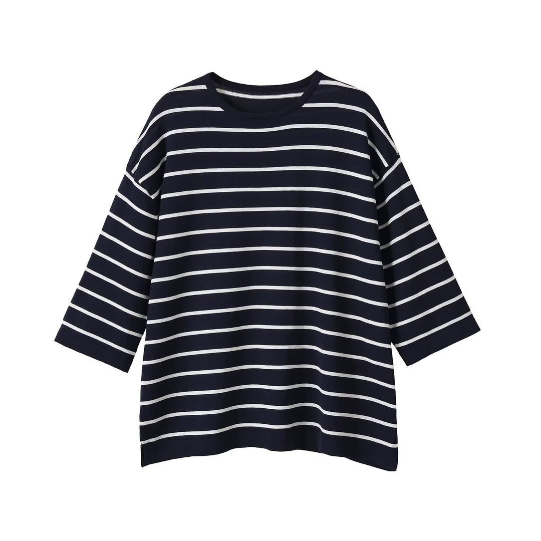 Damen Oversize-Maritime Streifenbluse mit dreiviertelärmeln Shop Nory