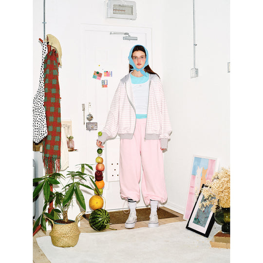 Damen Gestreifte Kapuzen-Zipjacke im Boxy‑Cut mit Rippbündchen und verdeckten Nahttaschen Shop Nory