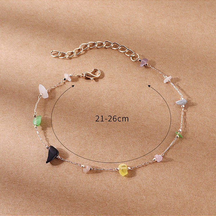 Damen Fußkettchen mit natürlichem Edelsteindekor und feinem Gliederdesign Shop Nory