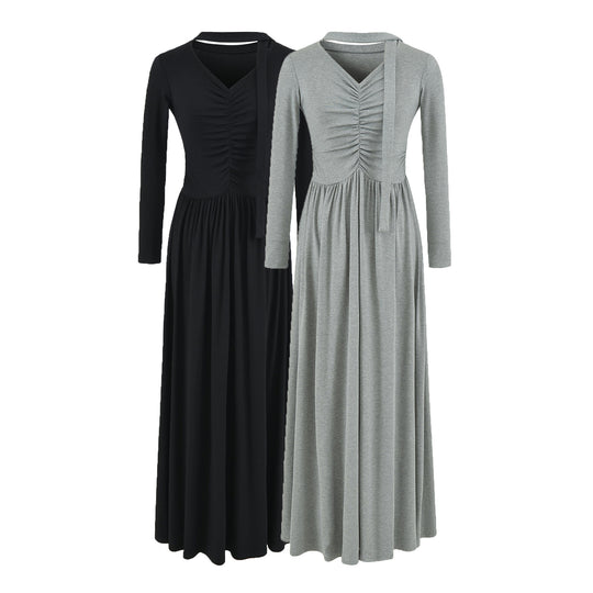 Damen Midikleid mit Raffung, V-Ausschnitt und tailliertem Faltenrock Shop Nory