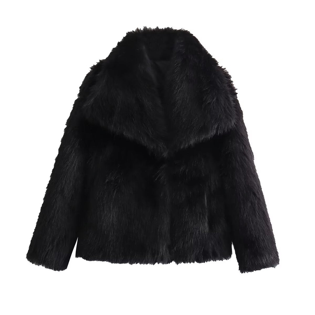 Damen Kurze Kunstfell-Jacke mit breitem Schalkragen Shop Nory