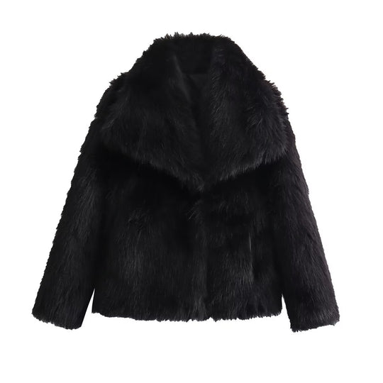 Damen Kurze Kunstfell-Jacke mit breitem Schalkragen Shop Nory