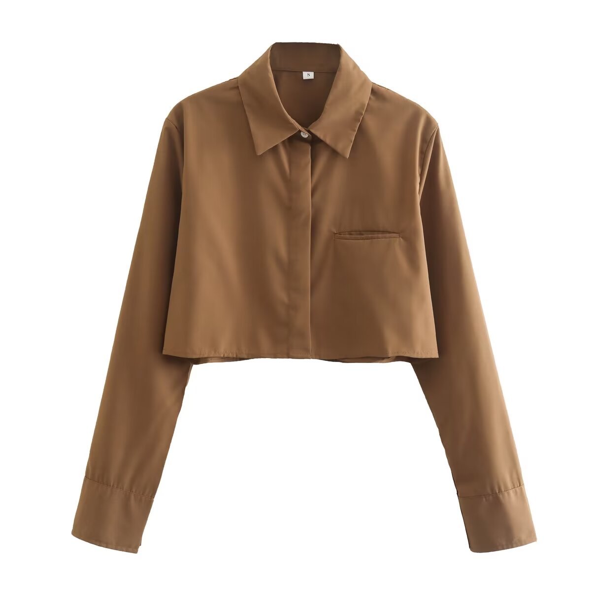 Damen cropped Bluse mit klassischem Kragen und praktischen Brusttaschen Shopnory