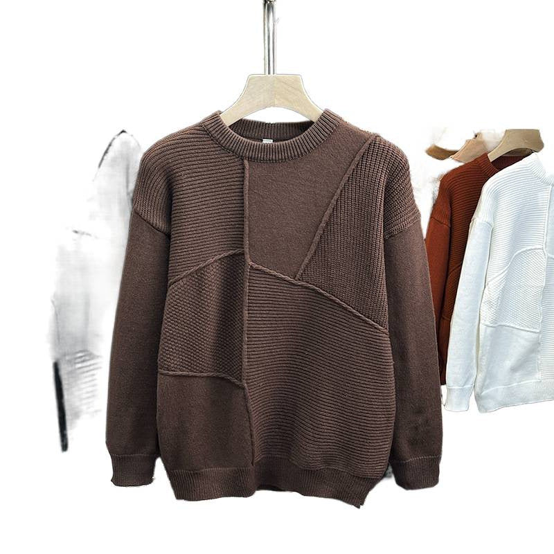 Herren Strukturierter Patchwork-Strickpullover mit Rundhals und gerippten Einsätzen Shop Nory