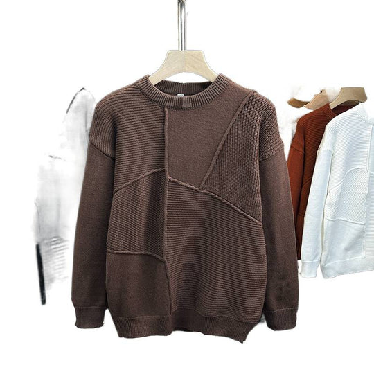 Herren Strukturierter Patchwork-Strickpullover mit Rundhals und gerippten Einsätzen Shop Nory