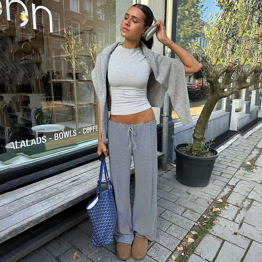 Damen nan leichte Jersey Loungehose mit Tunnelzug und weitem Bein Shop Nory