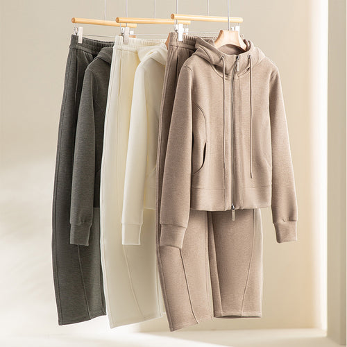 Damen Kurze Kapuzen-Sweatjacke mit Zwei-Wege-Reißverschluss und Kängurutaschen Shop Nory