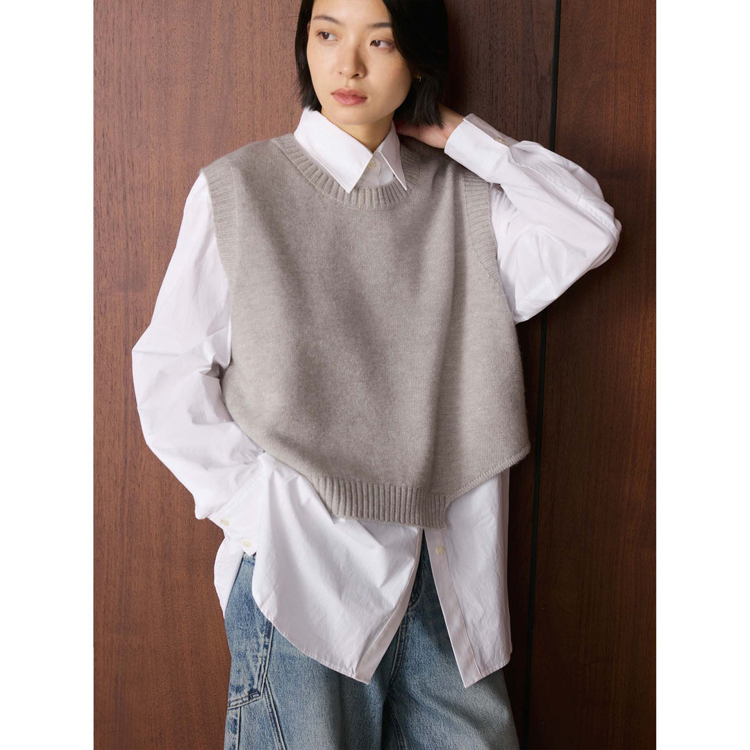 Damen Boxy-Strickweste mit Rundhalsausschnitt und geripptem Saum Shop Nory