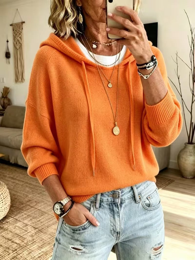 Damen Oversize-Kapuzensweater aus feinem Strick mit gerippten Bündchen Shop Nory
