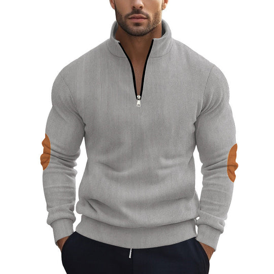 Herren Strickpullover mit modernem Reißverschluss und eleganten Ellbogenpatches