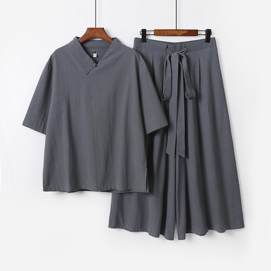 Damen Weites Kimono-Loungewear-Set mit V-Ausschnitt und Culotte-Hose Shop Nory