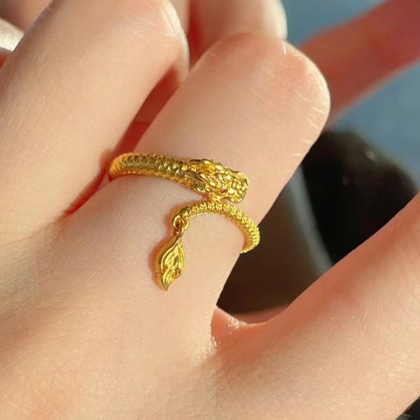 Damen Offener Ring mit kunstvollem Schlangendesign und zarten Blattanhängern Shop Nory