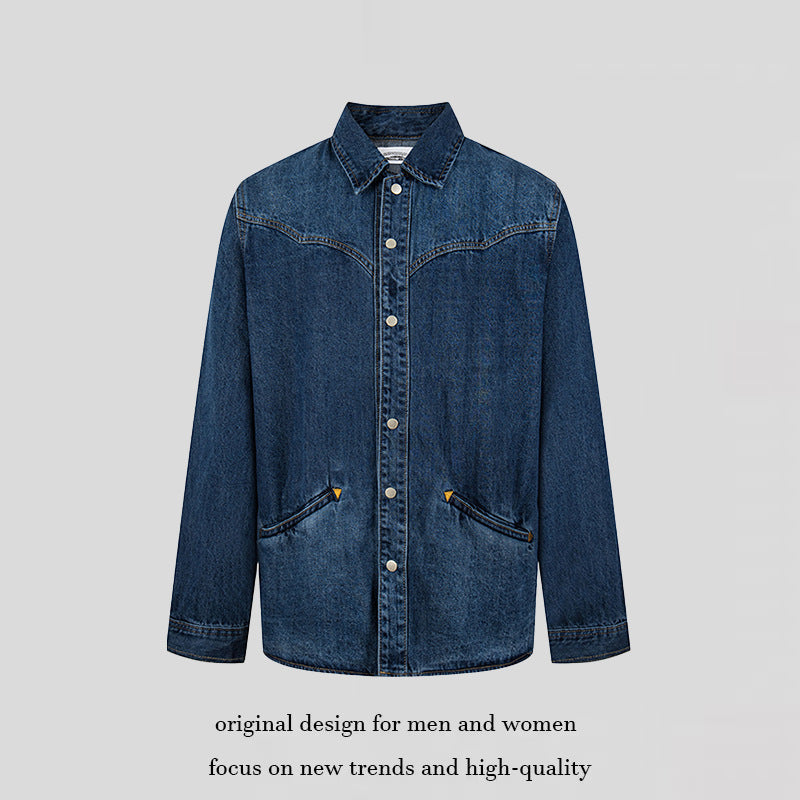 Unisex Jeans-Overshirt mit Druckknöpfen, Westernpasse und schlichten Eingrifftaschen Shop Nory