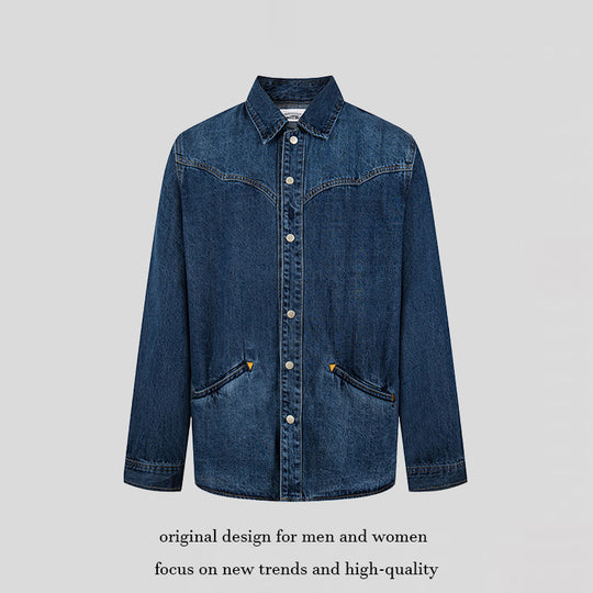 Unisex Jeans-Overshirt mit Druckknöpfen, Westernpasse und schlichten Eingrifftaschen Shop Nory