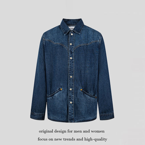 Unisex Jeans-Overshirt mit Druckknöpfen, Westernpasse und schlichten Eingrifftaschen Shop Nory