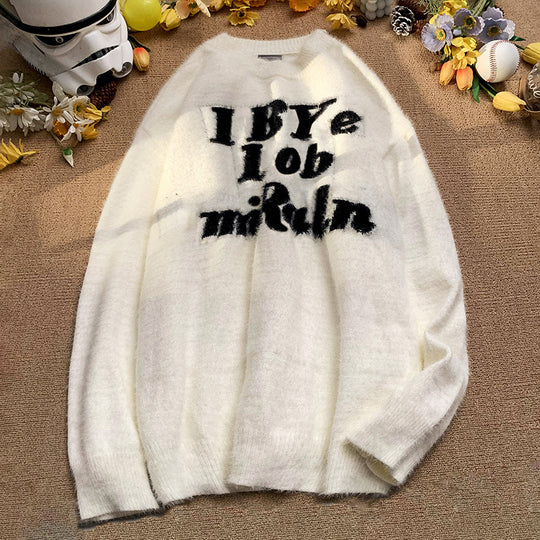 Damen Flauschiger Pullover mit kreativem Aufdruck Shop Nory