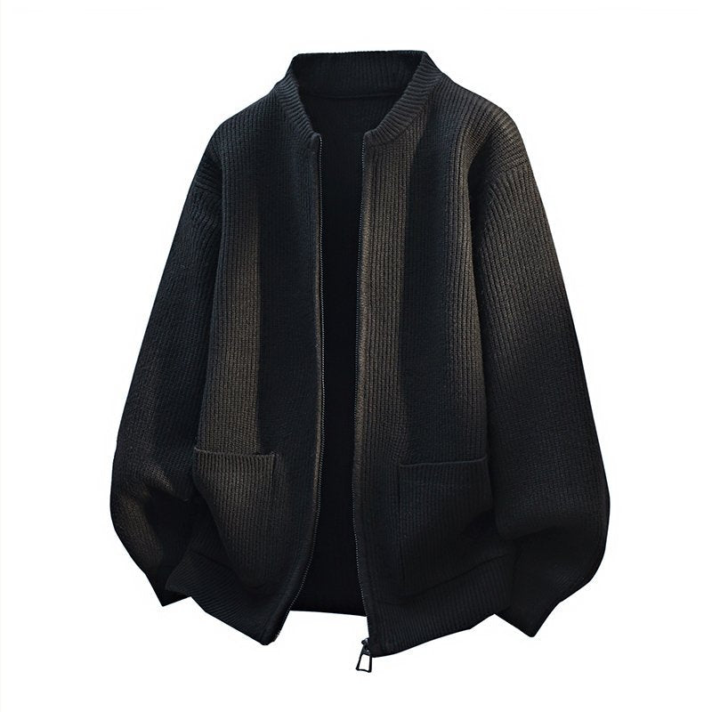 Herren Oversize-Strickjacke mit Zwei-Wege-Reißverschluss, geripptem Bund und aufgesetzten Taschen Shop Nory