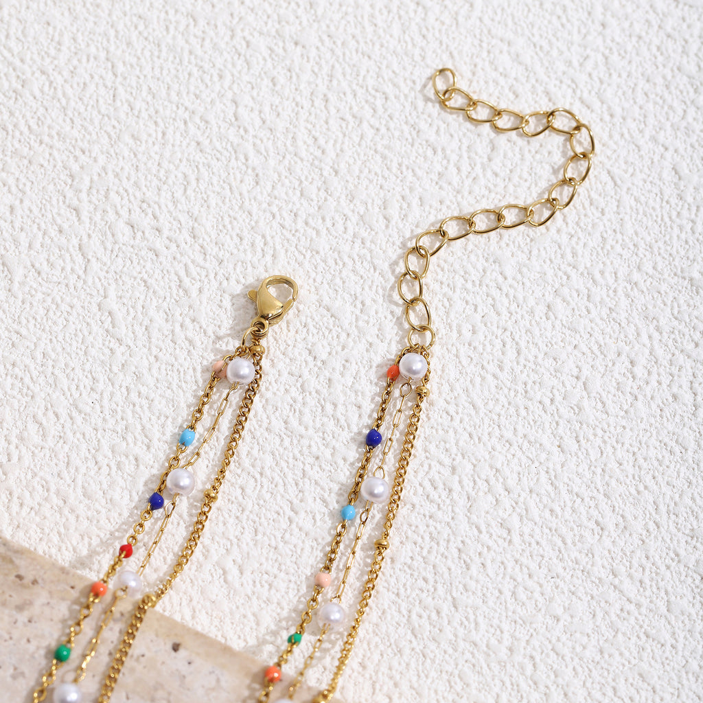 Damen mehrlagige Kette mit bunten Perlen Shop Nory