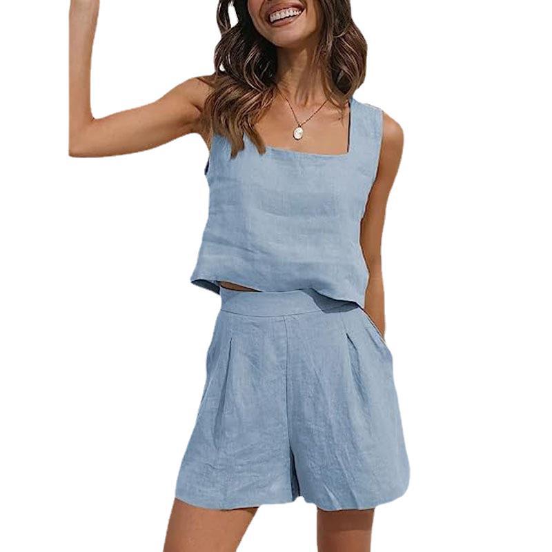 Damen Leichte Sommerbluse und Shorts Set