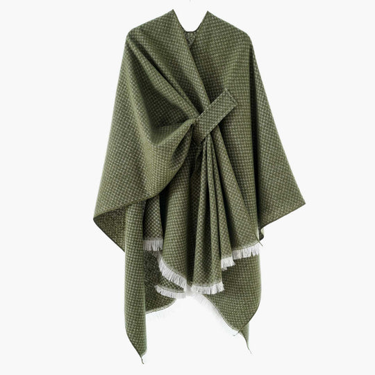Damen Umlegbarer Wollmix-Poncho mit Hahnentritt-Jacquard und Bindegürtel Shop Nory
