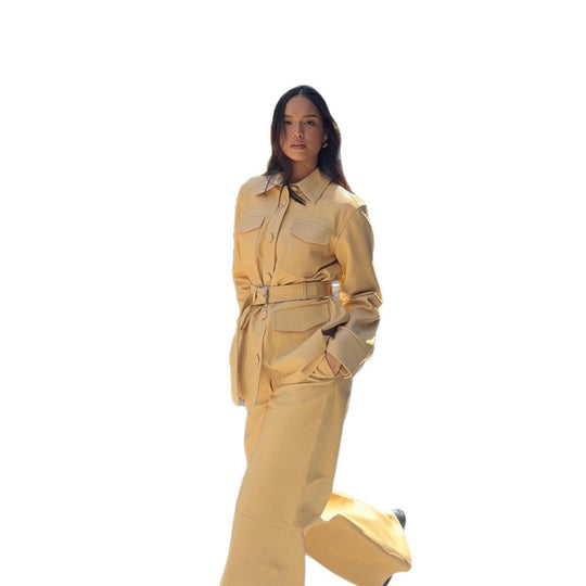 Damen Taillierte Utility-Jacke im Safari-Stil mit breitem Bindegürtel und Pattentaschen Shop Nory