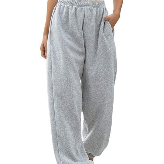 Damen nan weite High‑Waist Sweatpant mit elastischem Komfortbund, seitlichen Eingrifftaschen und gerafften Knöchelbündchen Shop Nory