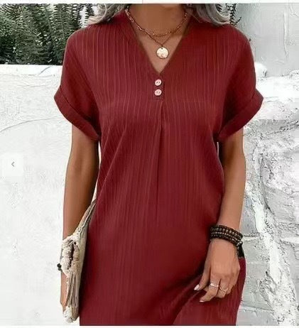 Damen V-Ausschnitt Strandkleid mit feiner Rippstruktur