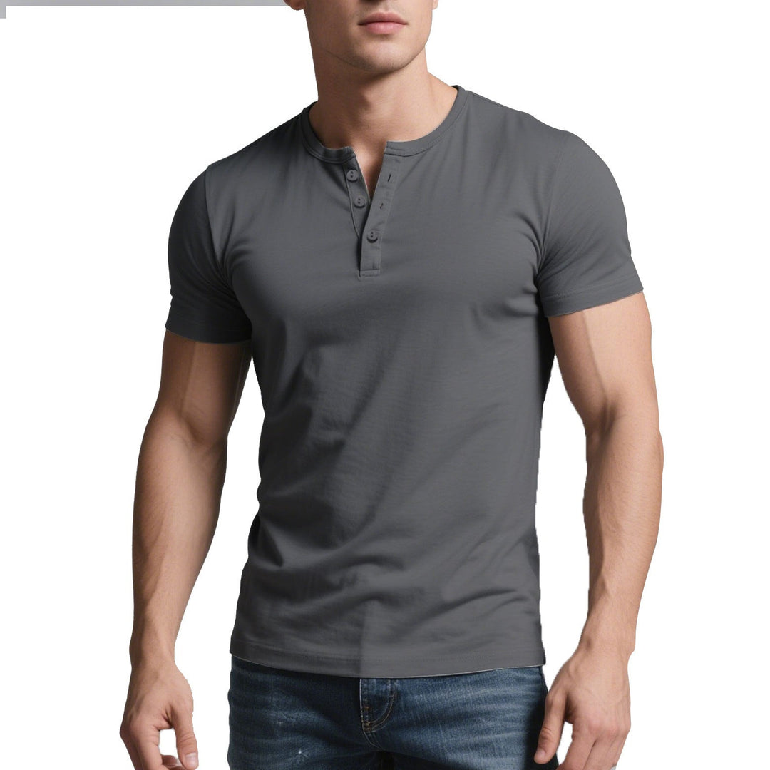 Herren nan kurzes Henley-Shirt mit dezenter Knopfleiste und figurbetontem Schnitt