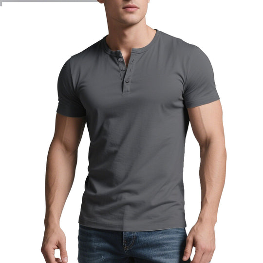 Herren nan kurzes Henley-Shirt mit dezenter Knopfleiste und figurbetontem Schnitt