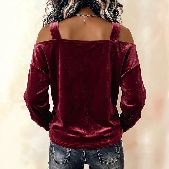 Damen Schulterfreies Samtshirt mit verstellbaren Gurt‑Trägern und lässiger Oversize‑Passform Shop Nory
