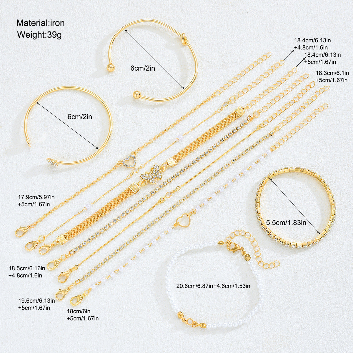 Damen Armband-Set mit funkelnden Kristallen und reizvollen Herzanhängern Shop Nory