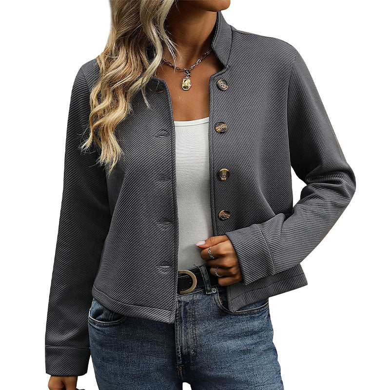 Damen stylische Jacke mit Knopfdetails und modernem Schildkragen