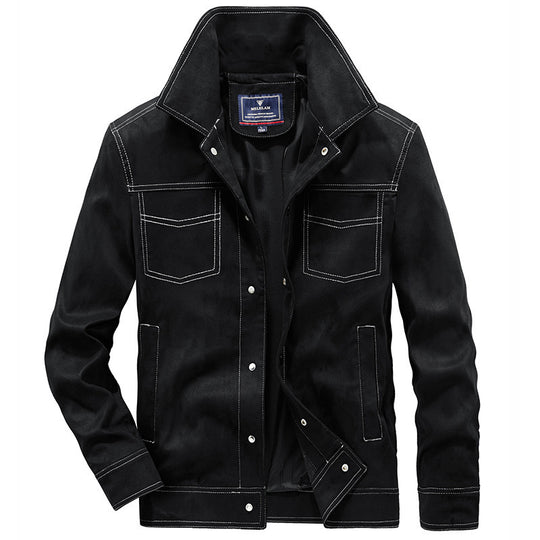 Herren Canvas-Workerjacke mit markanten Kontrastnähten, hohem Kragen und Druckknopfverschluss Shop Nory