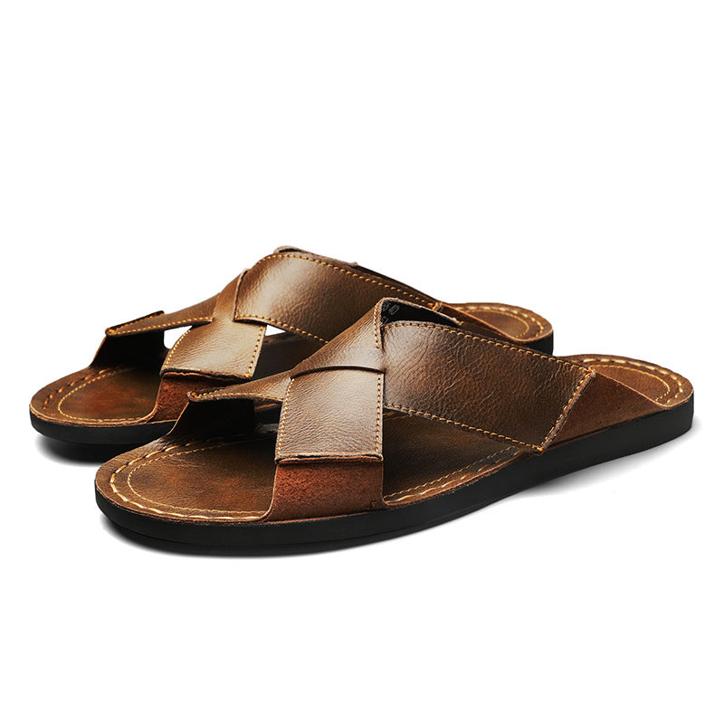 Herren Elegante und bequeme Leder-Sandalen mit verstellbarem Riemensystem