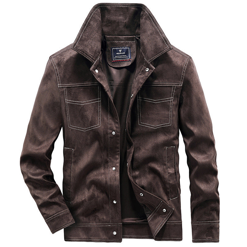 Herren Canvas-Workerjacke mit markanten Kontrastnähten, hohem Kragen und Druckknopfverschluss Shop Nory