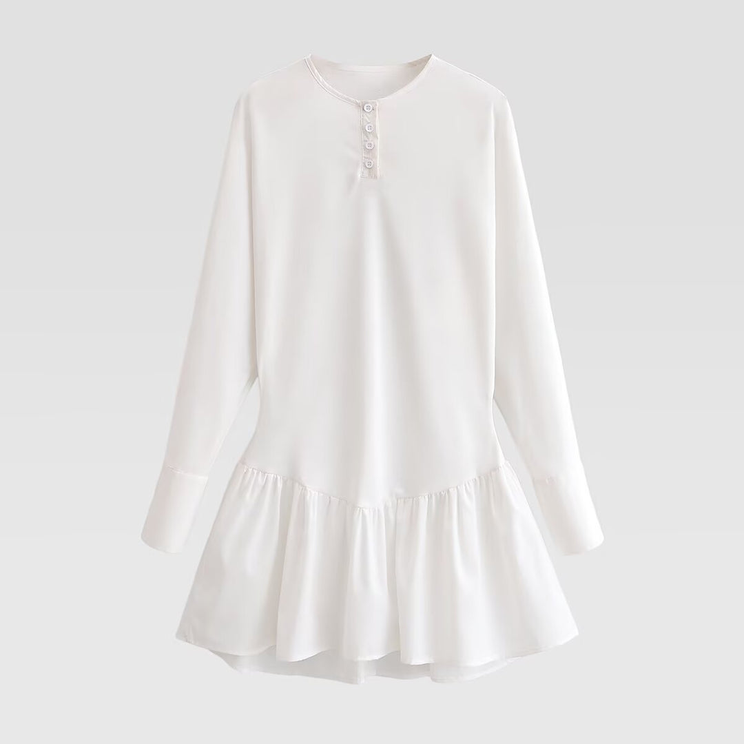 Damen Lockeres Longsleeve Tunika-Kleid mit Henley-Knopfleiste und Stufenrock Shop Nory
