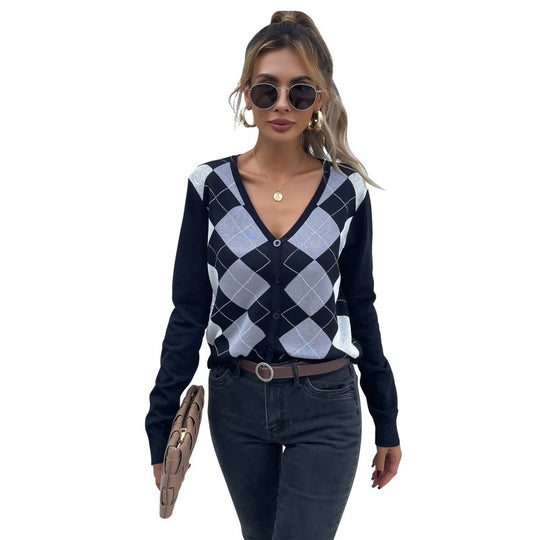 Damen Gemusterter V-Pullover Shop Nory