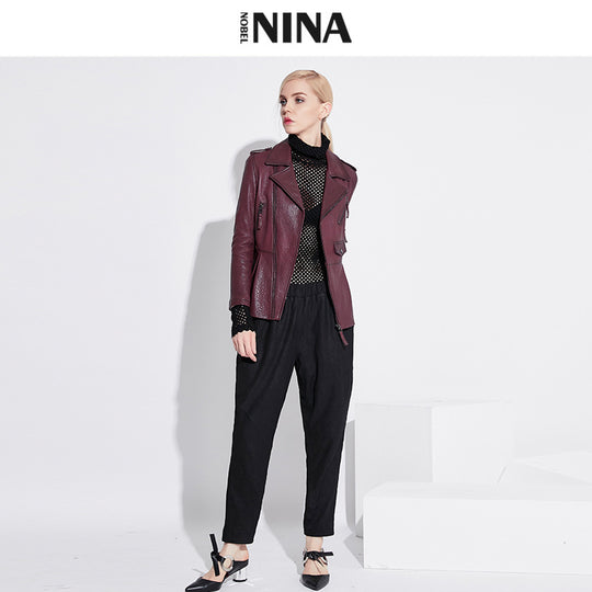 Damen Stylische Lederbikerjacke mit tailliertem Schnitt Shop Nory