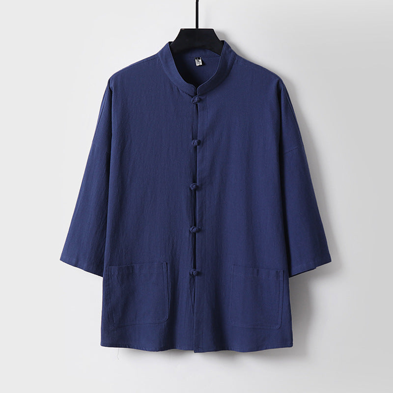 Unisex Locker geschnittene Leinen-Baumwoll Jacke mit Stehkragen Shop Nory