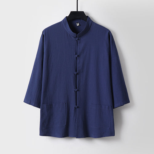 Unisex Locker geschnittene Leinen-Baumwoll Jacke mit Stehkragen Shop Nory