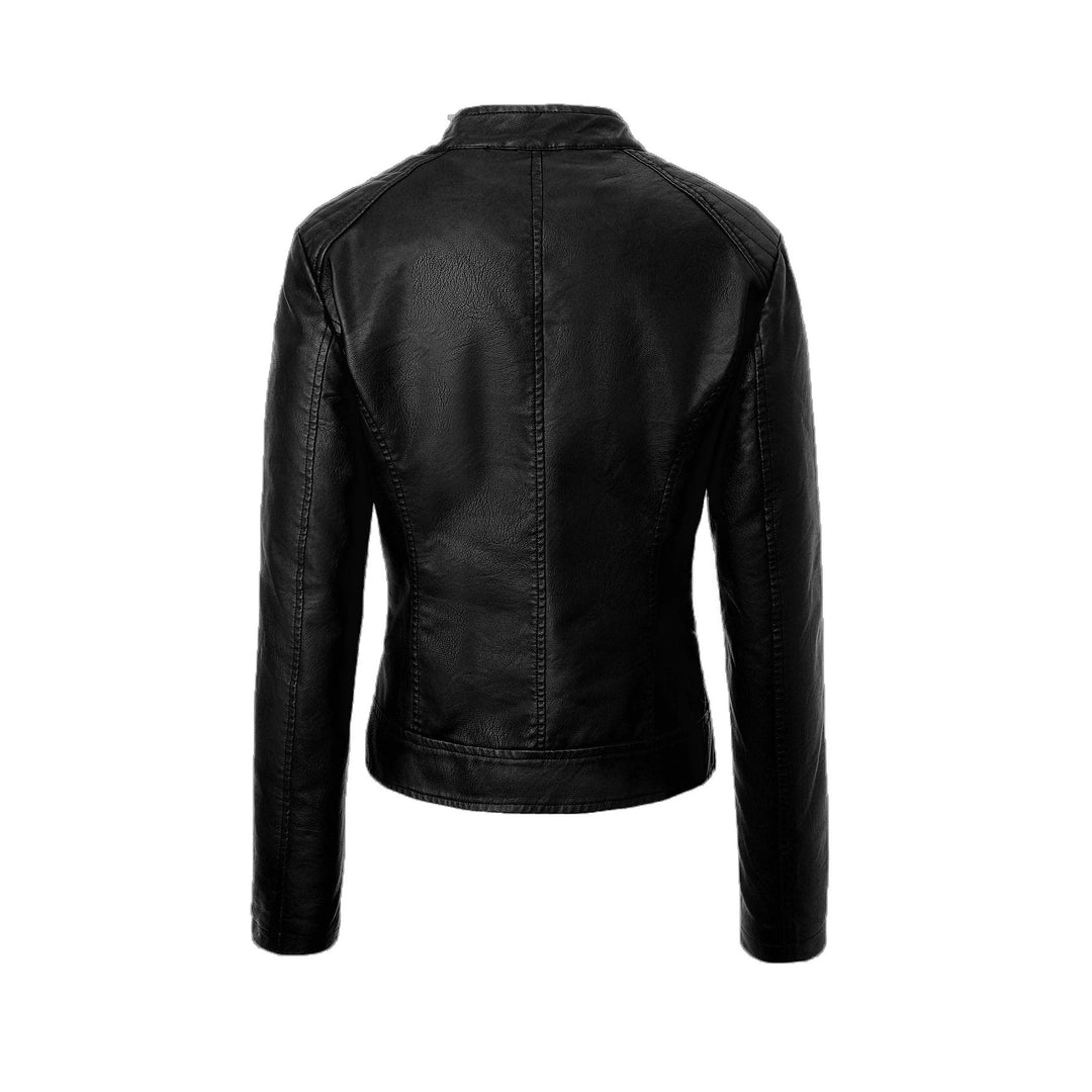 Damen Slim-Fit Biker-Lederjacke mit Stehkragen Shop Nory