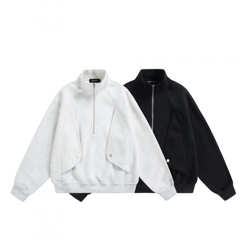 Unisex Oversize-Halbzip-Sweatshirt mit Stehkragen und aufgesetzten Klappentaschen Shop Nory