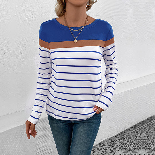Damen Langarm-Shirt mit Streifenmuster, kontrastierender Passe und legerer Silhouette Shop Nory