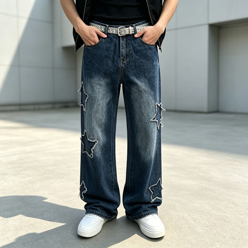 Herren Modische Weit geschnittene Jeans mit Sternen-Dekor Shop Nory