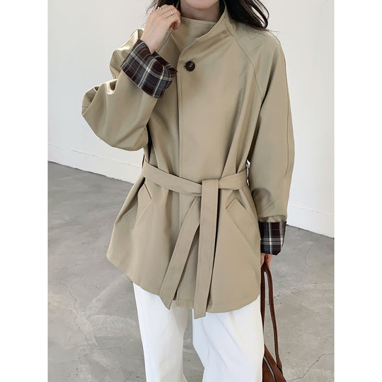 Damen Oversize Trenchcoat mit Taillengürtel und karierter Ärmelaufschlag Shop Nory