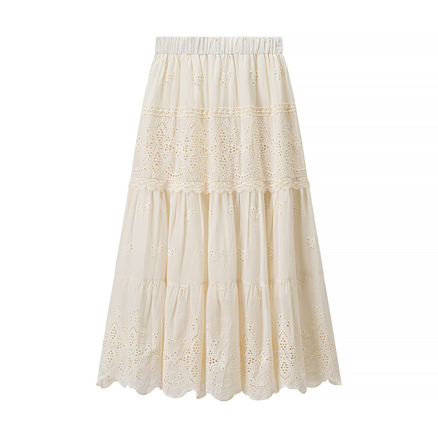 Damen Boho‑Maxikleid mit Stickereien, Spitzenbesatz, elastischer Taille und Hemdkragen Shop Nory
